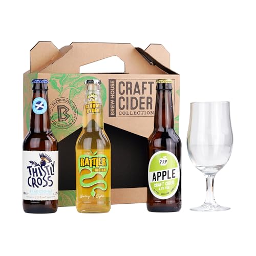 Brewhouse Craft Cider Selection Complete With Chalice Glass And 3X330Ml Bottles. Premium British Cider Gift Set Includes Rattler, Thistly Cross, And Pulp Cider. Perfect For Birthdays And Christmas - 4