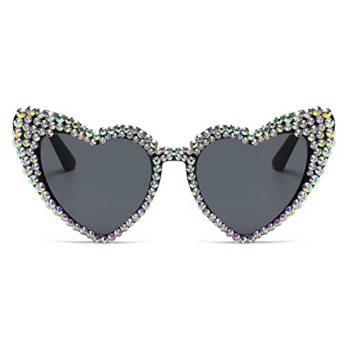 Cute Women Heart Sunglasses Fashion Shiny Bling Diamond Sunglasses Polygonal Pink Rhinestone Sunglasses UV Protection
