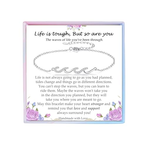 Image of Gifts for Women Christmas Birthday, Silver Wave Bracelets for Woman Mom Wife Grandma Daughter Granddaughter Friend Sister, The Waves of Life We've Through Together Mothers Day Graduation Gift