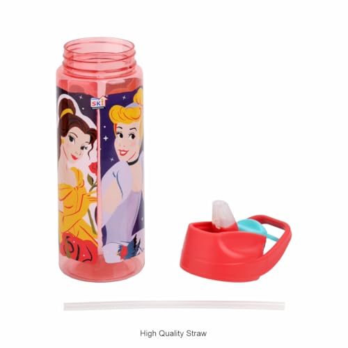 Image of SKi Homeware Plastic GLIDE Sipper Bottles Combo|800 ML + 650 ML|for School,Sports|Teens & Kids|set of 2 bottles|Leakproof,Pop-up Sipper with Handle|Character Merchandise|Princess,Multicolour