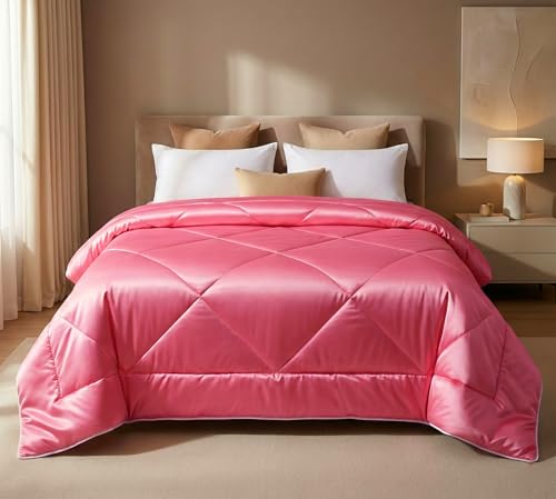 Image of SANMARINO Satin Comforter Double Bed 88x96 Inches | 300 TC Ultra Soft Silky Satin Comforter | Luxury Bedding for Bedroom, Couples, Wedding & Home Decor (Rose Pink)