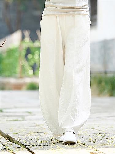 Ladies Spring Summer Linen Solid Color Elastic Waist Pants3