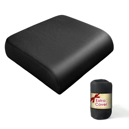 YOUFI Extra Thick Large Seat Cushion with Extra Cover, Gel Memory Foam Cushion with Carry Handle Non Slip Bottom, Pain Relief Coccyx Cushion for Office Chair, 19''x17.5''x4'' (Black Cover)