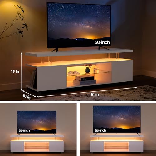 Image of Cubehom White TV Stand for 60 inch TV, LED Entertainment Center with Storage