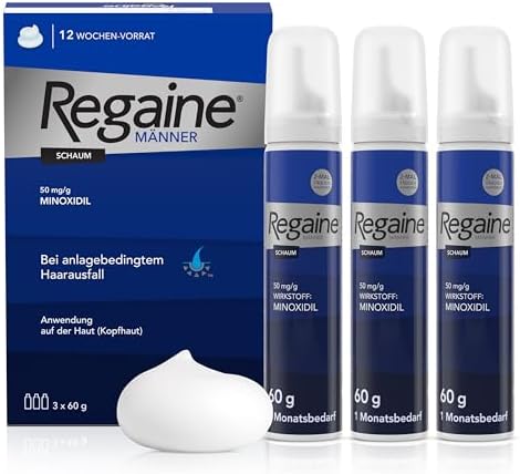 REGAINE Männer Schaum: 3-Monatspackung mit 50 mg/g Minoxidil, stoppt erblich bedingten Haarausfall bei Männern und regt das Haarwachstum an, 3 x 60 g