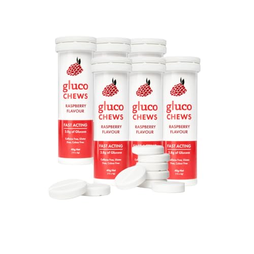 Fast Acting Glucose Tablets Glucochews Raspberry 60 Count (10 tablets per Tube 6 Pocket-Sized Tubes) Boosts Energy Supports Blood Sugar Gluten-Free Caffeine-Free Colouring-Free