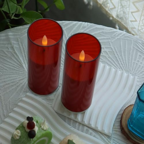 Image of CANDLE CHOICE Indoor Outdoor Flameless Candles with Timer Waterproof Realistic Flickering Battery Operated Pillar LED Lights with Acrylic Shell Wedding Party Christmas Decorations 6 Pack 2 inchx6 inch Red