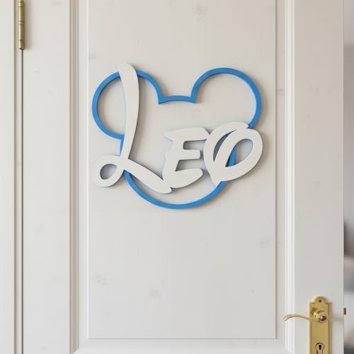 Silueta de Mickey con Nombre y Color Personalizado - Placa Decorativa para pared, puerta o habitación infantil de niño o niña - Regalo para Cumpleaños, Bautizo, Babyshower estilo W.Disney 25cm