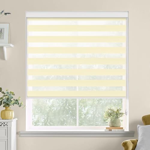 Tenda avvolgibile a doppio strato per finestre, filtraggio della luce, tende diurne e notturne, con cassetta in alluminio, beige, 130 x 180 cm (larghezza x altezza), trattamento ideale per finestre