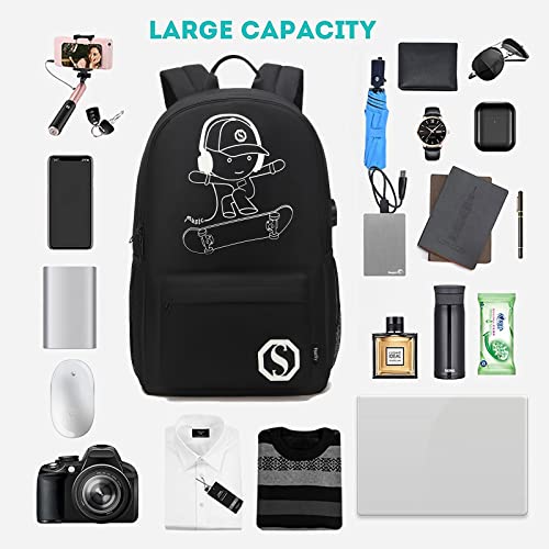 Image of Skateboard Anime Luminous Backpack School Backpack with USB Charging Port, Anti Theft Lock,lunch Bag & Pencil Case for Teen Boys and Girls, College School Bookbag Lightweight Laptop Bag, Skateboard-2, Large, Stylish