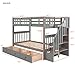 Harper & Bright Designs Twin Over Twin Bunk Bed with Stairs & Guard Rail, Twin Size with Storage Drawers, Wood Frame for Bedroom, Dorm, Kids, Teens, Adults (Gray)