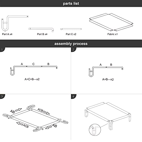 Pettycare Outdoor Elevated Dog Bed Cot, Raised Dog Cots Beds, No Screws, Stable Frame & Durable Supportive Teslin Recyclable Mesh, Breathable, Indoor And Outside Pet Beds, Fits Up To 65 Lbs, Large #TOP4