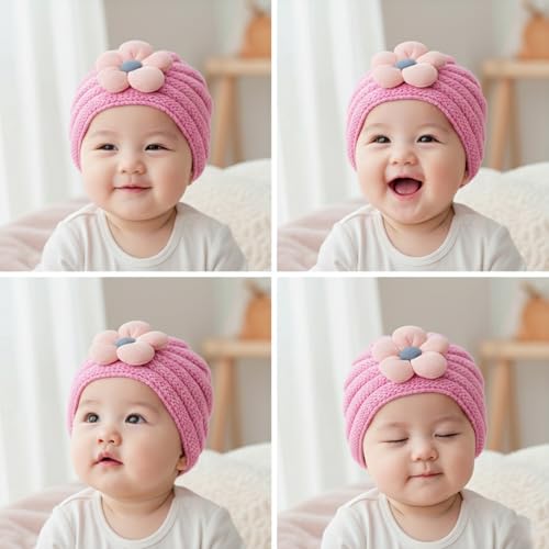 Image of SYGA Baby Cap Flower Wool Warm Knitted Streachable Hat Infant Toddler Baby Cap 0-3 Years