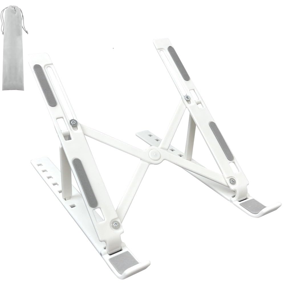 AOTDAOU Adjustable Laptop Stand for Desk, Foldable Portable ABS + Silicone Notebook Holder, Ventilation Cooling Laptop Stand, for 10-17 Inch Laptops and Tablets(White)