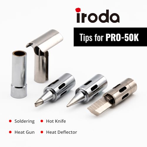 Image of Iroda Solderpro 50K Spare Soldering Tips Set For Butane Soldering Iron Includes Conical Tip, Chisel Tip, Hot Knife one, Heat Blower, Deflector