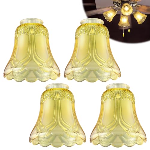 4 Pack 2-1/8" Ceiling Fan Light Cover, (Vintage Ribbed Bell,YellowïŒ