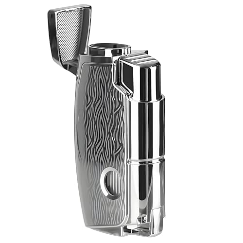 Byitin Gaz Briquet Tempête à 2 flammes Rechargeable, Briquet Chalumeau Cool, Cadeau pour les Hommes, les Papas, les Amateurs de Camping (sans Gaz)