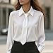 Women's Tie Neck Elegant Blouse Dressy Casual Loose Long Sleeve Lapel Collar Work Top Lightweight Business Office Shirts White