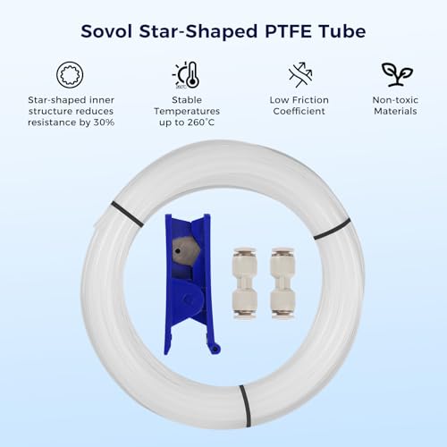 Image of Sovol Upgraded PTFE Tube 5M /16.4ft, Low Resistance Star-Shaped Inner with 2 Couplers 1 Tubing Cutter for Ultra Smooth Flow High Temp 260C, for Bambu lab X1 / X1C / P1P / P1S / A1 / A1 Mini FDM 3D Printer