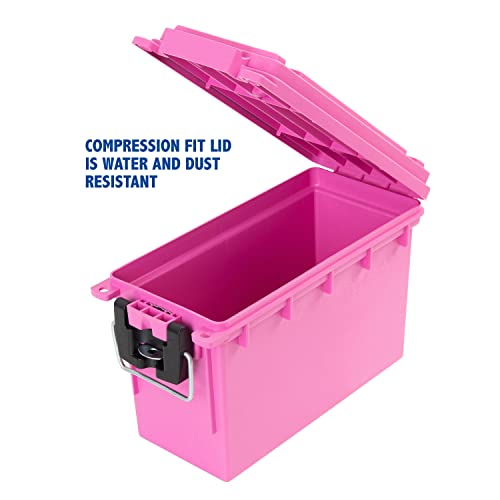 Image of Sheffield 12631 Ammo Storage Box, Stackable .30 Cal Field Boxes, Water and Dust Resistant, Lockable Storage Box with Handle, Secures Hunting Gear, Supplies, and Bullets, Made in USA, Pink, 1-Pack