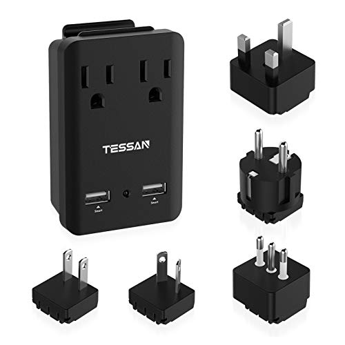 International Plug Adapter, TESSAN Travel Adapter Worldwide with 2 AC Outlets 2 USB Ports, Universal Outlet Plug Adaptor for EU, UK, US, AU