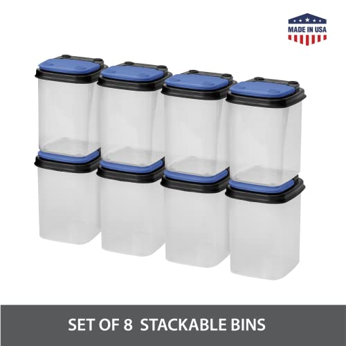 Image of Buddeez Multi-Purpose Hardware Storage Bins Bits and Bolts Small Storage Containers, Hardware Organizers, Clear Containers With Blue Stackable Lids, Bolt and Screw Organizer (1 Quart - 8 Pack)