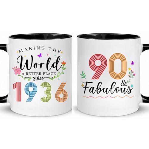 Choinn 1936 90th Birthday Gifts for Women Men, Turning 90 Years Old Birthday Gift Coffee Mug for Mom, Dad, Grandma, Grandpa, 90th birthday Gifts Ideas, Fathers Day Mothers Day Christmas 11oz Cup