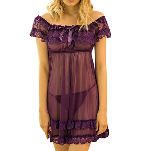DEELIN Femme Sexy Chemise De Nuit Lingerie Perspective Sexy Tentation Robe De Soirée en Dentelle Patchwork Lâche Vêtements De Nuit De Mode Vintage Pyjama Vêtements De Nuit Grande Taille Cover