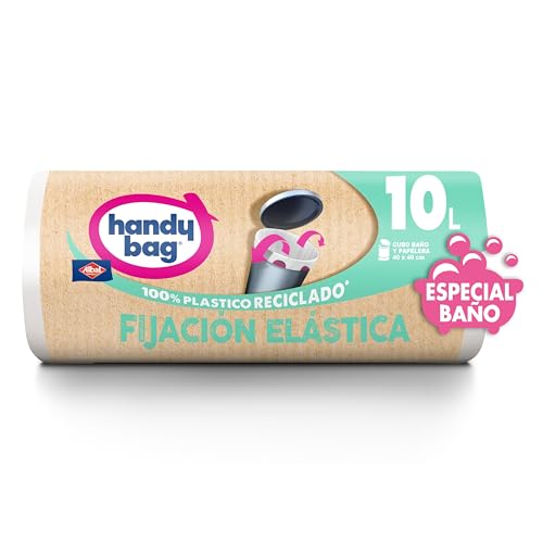 Handy Bag Bolsas de Basura de Baño Elásticas, 10L, 12 Bolsas, 100% Reciclado