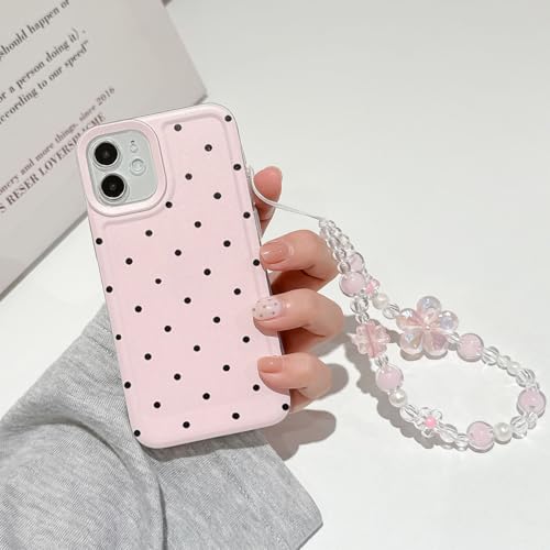 RRFNNF Cute Polka Dot Phone Case for iPhone 6 / 6s, Aesthetic Slim Soft Durable with Bling Bracelet Chain Shockproof TPU Protective Cover for Women Girls, Pink