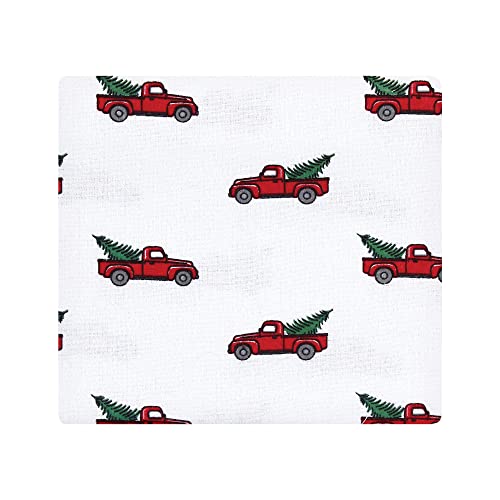 Image of Hudson Baby Unisex Baby Cotton Flannel Receiving Blankets Bundle, Christmas Tree Truck, One Size