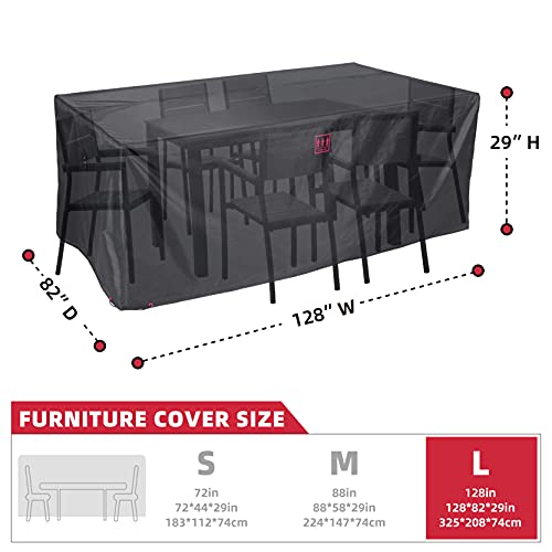Turtle Life Patio Furniture Set Cover, Rectangular Durable Water Resistant Outdoor Uv Resistant Anti-Fading Dining Table Chairs Cover With Metal Support And Upgrade Air Vent, Black,128"L X 82"W X 29"H #TOP2