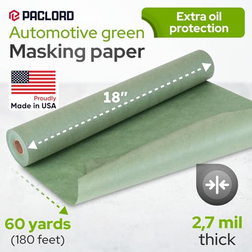 Image of 18 inch x 60 Yards (180 feet) Green Masking Paper with Extra Oil Protection for Automotive Painting Industries - Made in USA Masking Paper for Painting Cars, Protection from Splatter