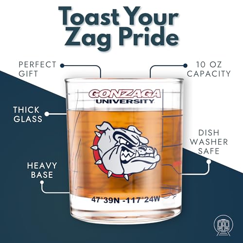 Image of Greenline Goods - University of Gonzaga Bulldogs College Whiskey Glasses (Set of 2), 10 oz - Full-Color Logo + Campus Map