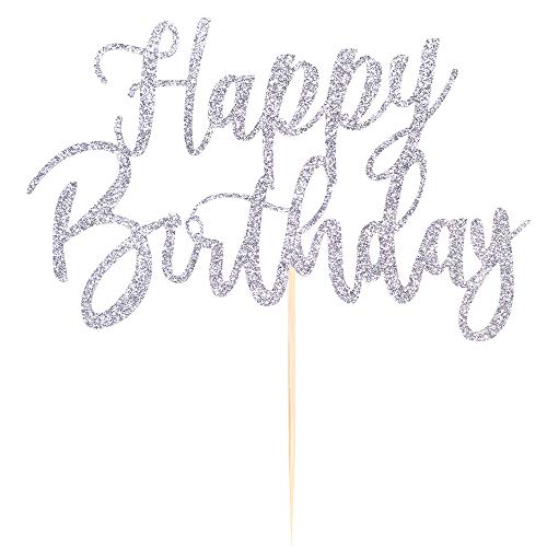 Yuinyo Handmade Glitter Happy Birthday Cake Topper, Happy Birthday Cake Bunting Decor,Birthday Party Decoration Supplies (Silver) #TOP1