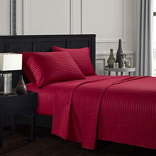 Image of YRM Bedding's Premium Collection Egyptian Cotton 600-TC 3-Piece Bedsheet {Bedsheet (108x110) + 2-Pillow(18x28)}, Super King Size, Black Stripe