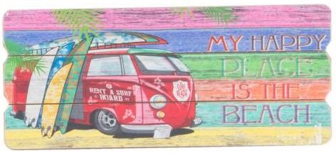 Tableau Bois Plage Van VW Volkswagen, le cadeau idéal pour les passionnés de surf et déco rétro