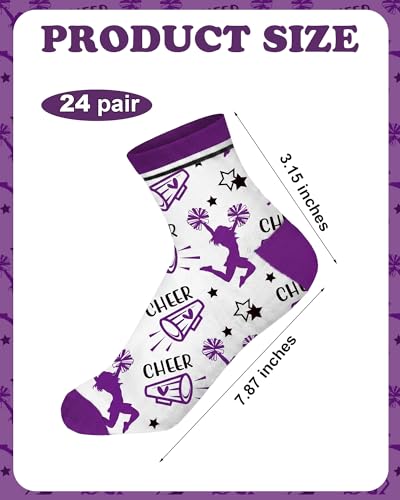 Image of Maiteenly 24 Pairs Ankle Cheer Socks Cheerleading Team Cheerleader Socks for Women Girls Cheer Accessories Gifts