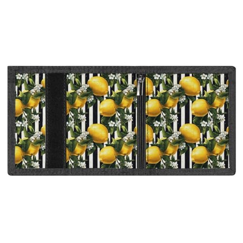 Black White Striped Lemons Print A Wallet for Men, 8 Credit Card Holder Slim Minimalist Front Pocket Small Mens Bifold Wallets3