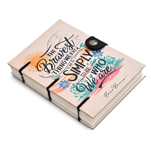 Image of Handmade Journal with Lock | ?The Bravest Thing? Motivational Quote Diary ? Eco-Friendly Recycled Paper (7x5 Inch)