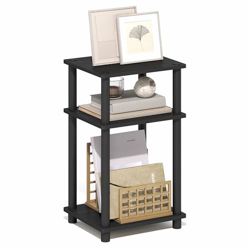 Image of Furinno Turn-N-Tube Side Table, 3-Tier End Table with Open Shelf, Toolless Assembly Night Stand, Bedside Table, for Living Room, Bedroom, Dark Americano