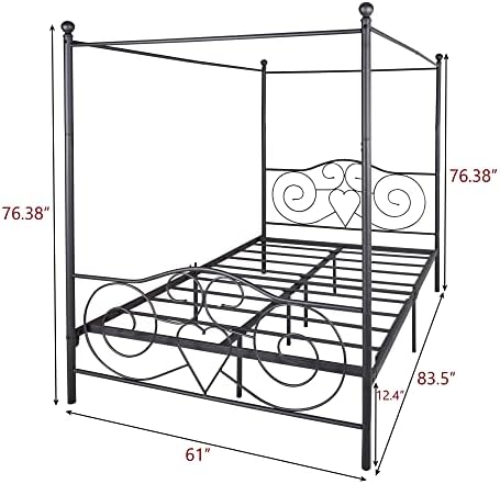 Bellemave-Queen Canopy Bed Frame - Black Vintage Style