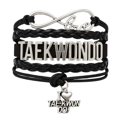 Sportybella Taekwondo Charm Bracelet - Infinity Tae kwon do Adjustable Bracelet with Martial Arts Charm - Gift for Women and Teens (Black)