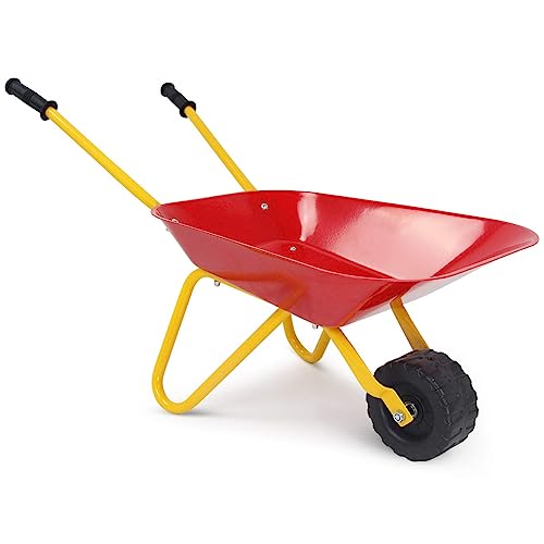 HOMGX Kids Wheelbarrow, Outdoor Kids Toy Wheelbarrow w/Steel Tray...