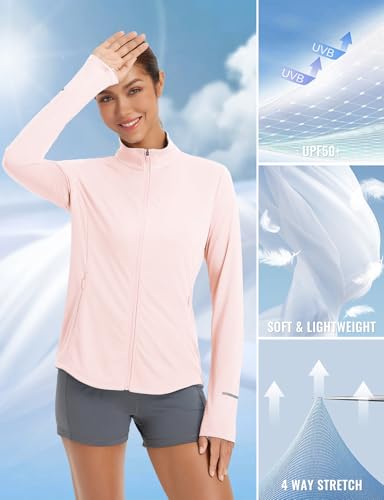 baleaf Women's Lightweight Running Jacket Sun Protection Athletic Full Zip Long Sleeve Shirts UPF 50+ Pockets Cycling2