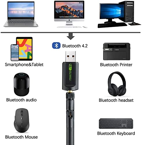 Image of VNJ WiFi USB Bluetooth Adapter with Antenna, 600Mbps Dual Band 2.4 /5Ghz, 2 in 1 WiFi Bluetooth4.2 Adapter Wireless Network External Receiver, Network Dongle for PC /Laptop /Desktop