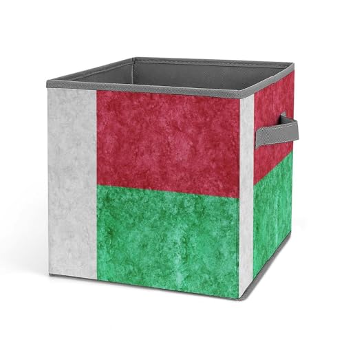 HLBSDM Paniers de rangement pliables en tissu texturé motif drapeau de Madagascar (27 cm) avec poignées, parfaits pour ranger les jouets et autres objets...