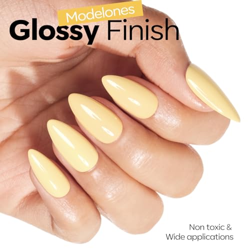 Image of modelones Pastel Yellow Gel Nail Polish Light Yellow Nail Poish Soak Off U V Nail Design Salon DIY Manicure 15 ML