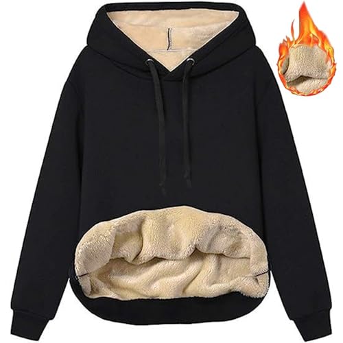 Rayson Sudadera con Capucha para Mujer Manga Larga Casual Sudaderas de Forro Polar Ropa Deportiva con Bolsillo(Negro,L)