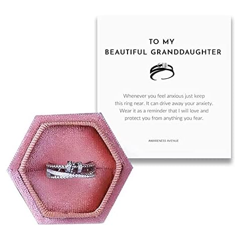 NORK To My Granddaughter - Fidget Ring, Anxiety Ring for Women, Open Finger Rings with Rotatable Beads, Spinner Ring With Inspirational Cards and Box Cover